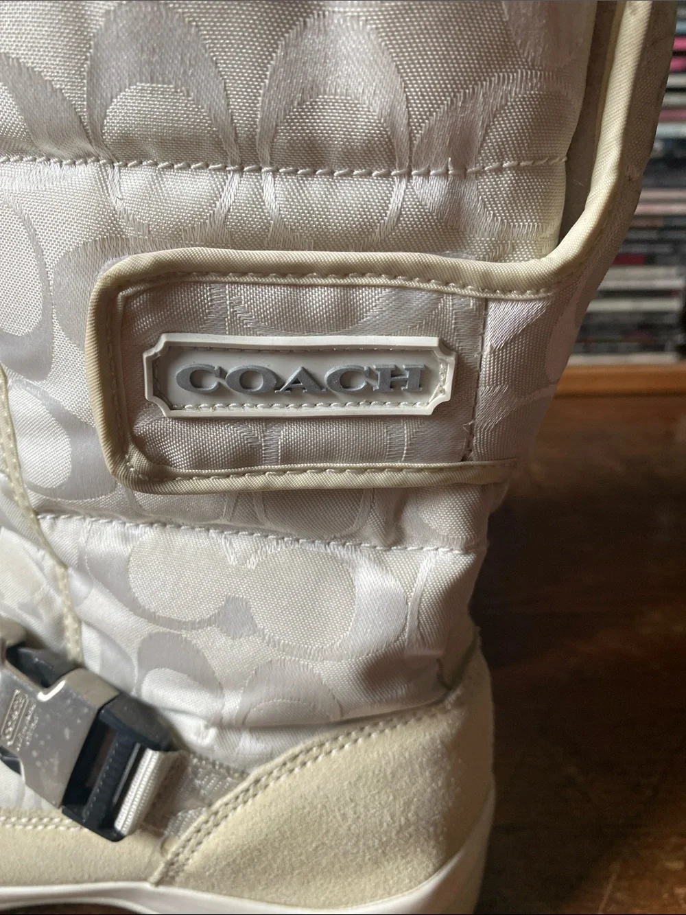 COACH Women's Cream Quilted Mid-Calf Winter Boots Size 8.5